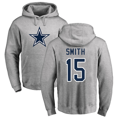 Men Dallas Cowboys Ash Devin Smith Name and Number Logo #15 Pullover NFL Hoodie Sweatshirts->nfl t-shirts->Sports Accessory